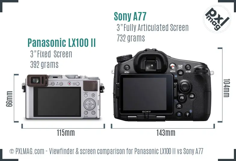 Panasonic LX100 II vs Sony A77 Screen and Viewfinder comparison