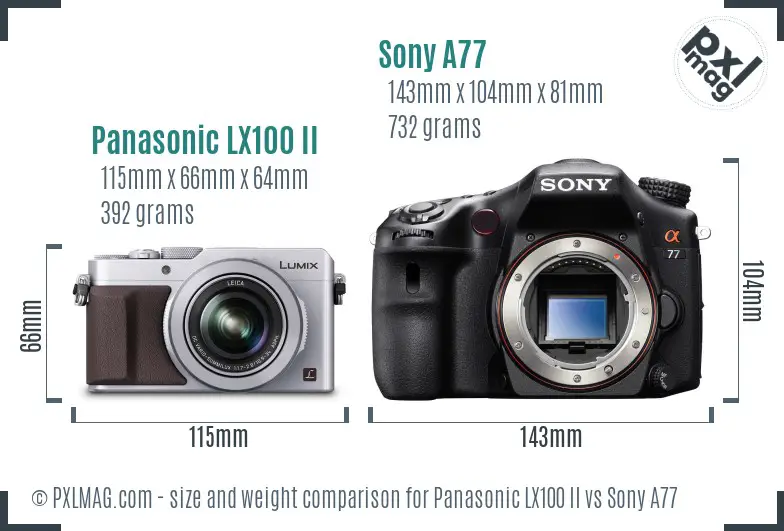 Panasonic LX100 II vs Sony A77 size comparison