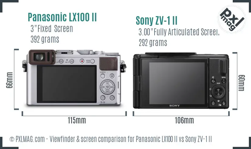 Panasonic LX100 II vs Sony ZV-1 II Screen and Viewfinder comparison