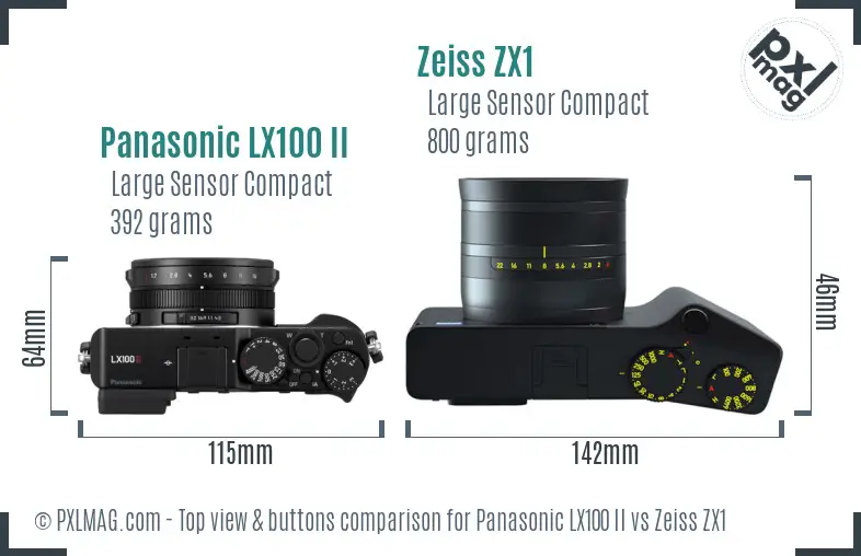 Panasonic LX100 II vs Zeiss ZX1 top view buttons comparison