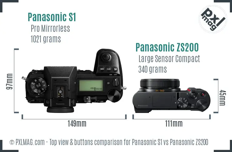 Panasonic S1 vs Panasonic ZS200 top view buttons comparison