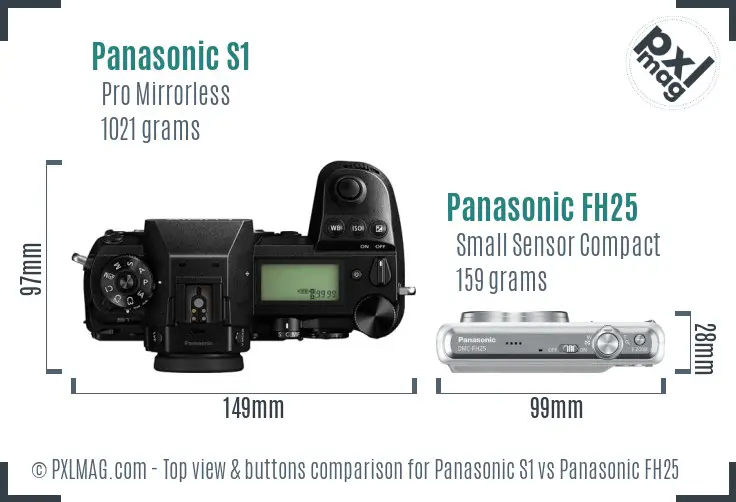 Panasonic S1 vs Panasonic FH25 top view buttons comparison