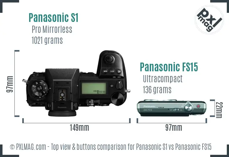 Panasonic S1 vs Panasonic FS15 top view buttons comparison