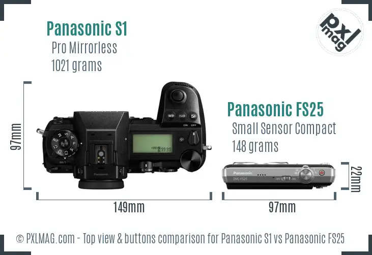 Panasonic S1 vs Panasonic FS25 top view buttons comparison