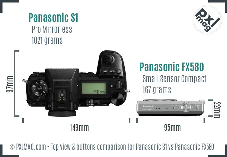 Panasonic S1 vs Panasonic FX580 top view buttons comparison