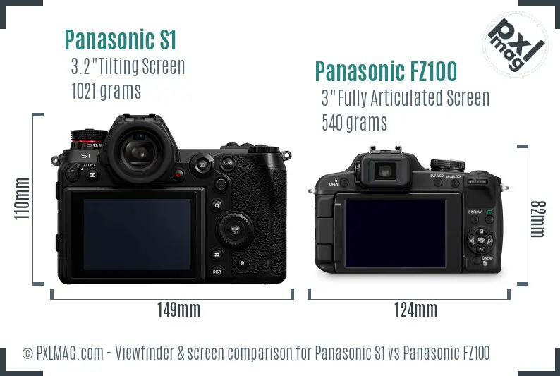 Panasonic S1 vs Panasonic FZ100 Screen and Viewfinder comparison