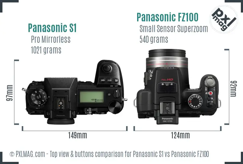 Panasonic S1 vs Panasonic FZ100 top view buttons comparison