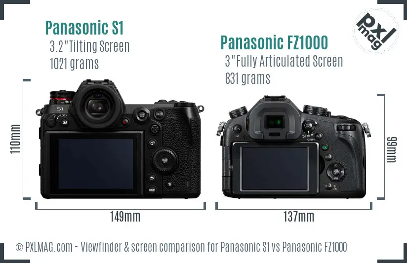 Panasonic S1 vs Panasonic FZ1000 Screen and Viewfinder comparison Panasonic S1 vs Panasonic FZ1000 Screen and Viewfinder comparison