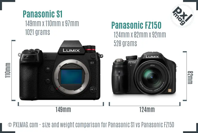 Panasonic S1 vs Panasonic FZ150 size comparison