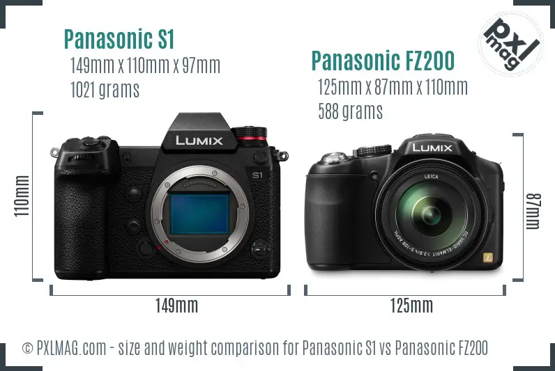Panasonic S1 vs Panasonic FZ200 size comparison