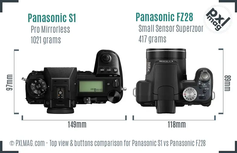 Panasonic S1 vs Panasonic FZ28 top view buttons comparison