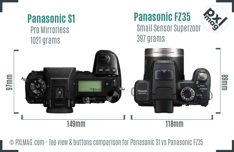 Panasonic S1 vs Panasonic FZ35 top view buttons comparison