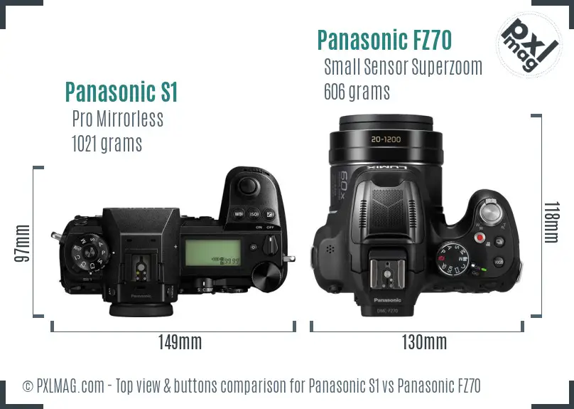 Panasonic S1 vs Panasonic FZ70 top view buttons comparison