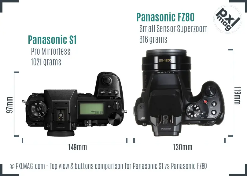 Panasonic S1 vs Panasonic FZ80 top view buttons comparison