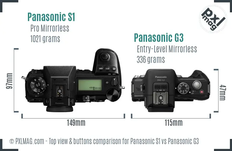 Panasonic S1 vs Panasonic G3 top view buttons comparison