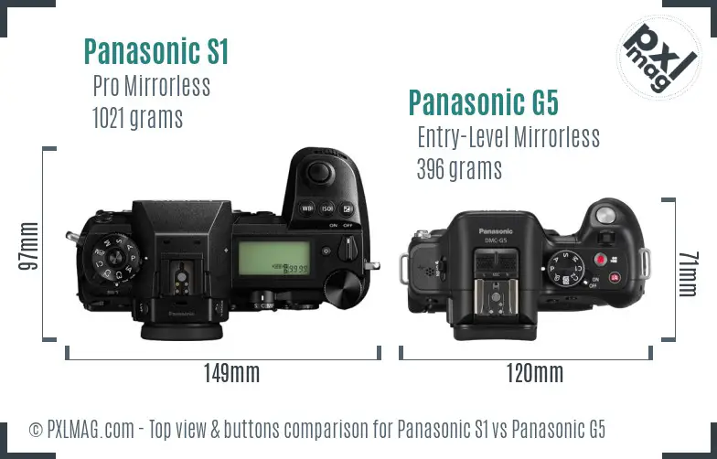Panasonic S1 vs Panasonic G5 top view buttons comparison