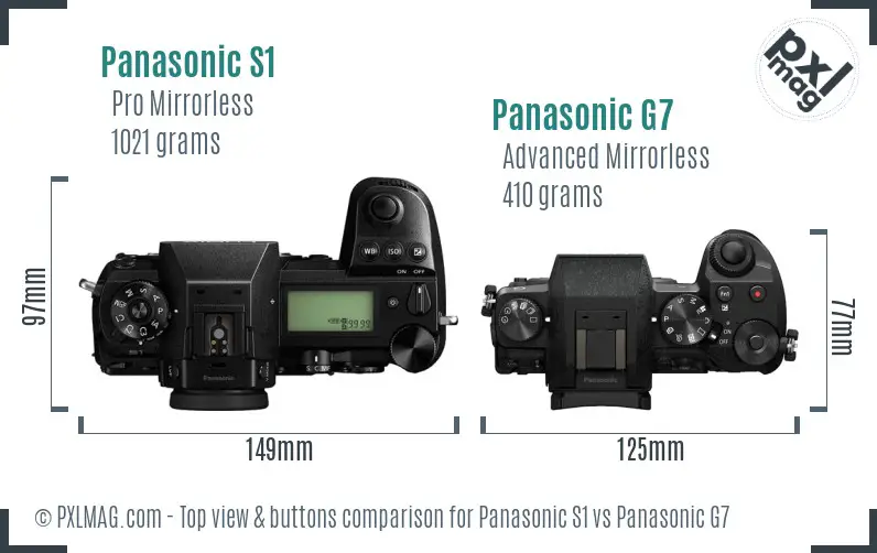 Panasonic S1 vs Panasonic G7 top view buttons comparison