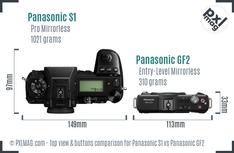 Panasonic S1 vs Panasonic GF2 top view buttons comparison