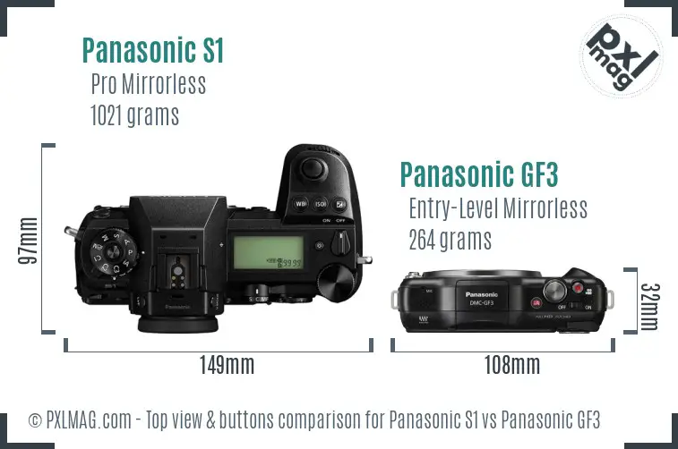 Panasonic S1 vs Panasonic GF3 top view buttons comparison