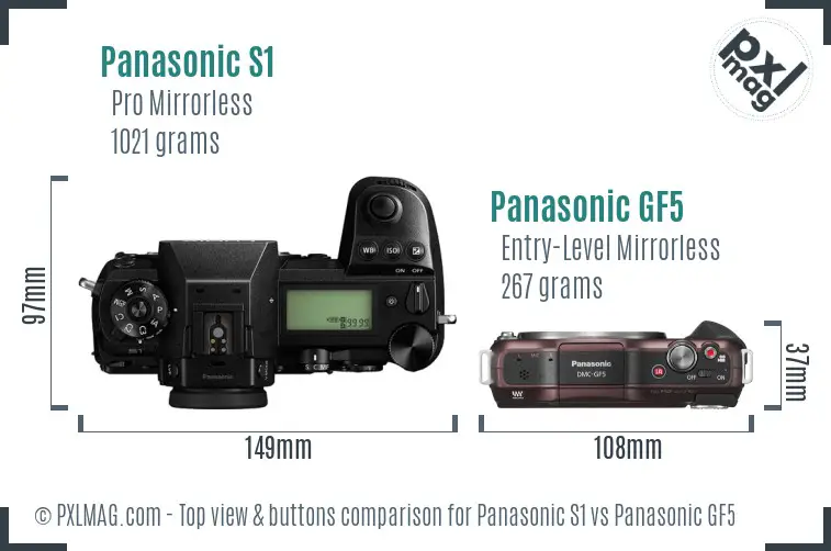 Panasonic S1 vs Panasonic GF5 top view buttons comparison