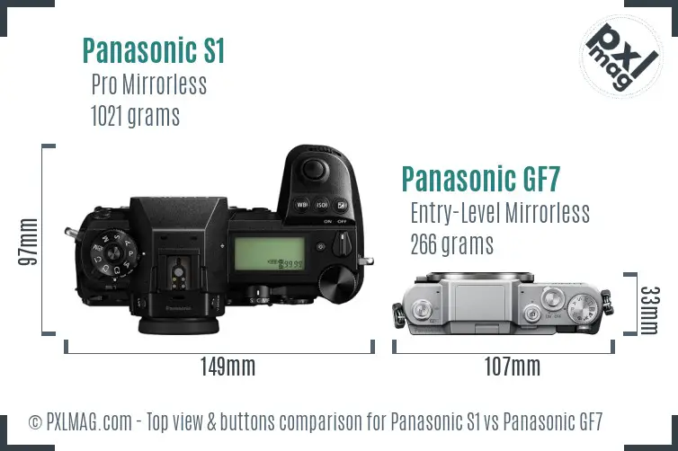 Panasonic S1 vs Panasonic GF7 top view buttons comparison Panasonic S1 vs Panasonic GF7 top view buttons comparison