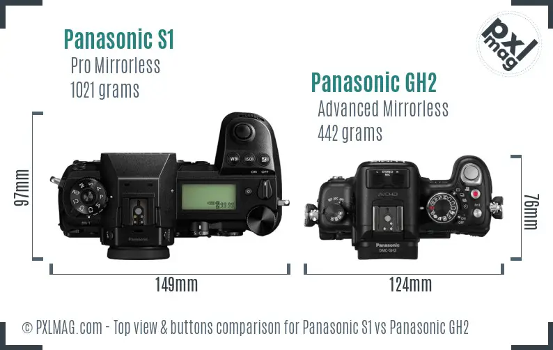 Panasonic S1 vs Panasonic GH2 top view buttons comparison