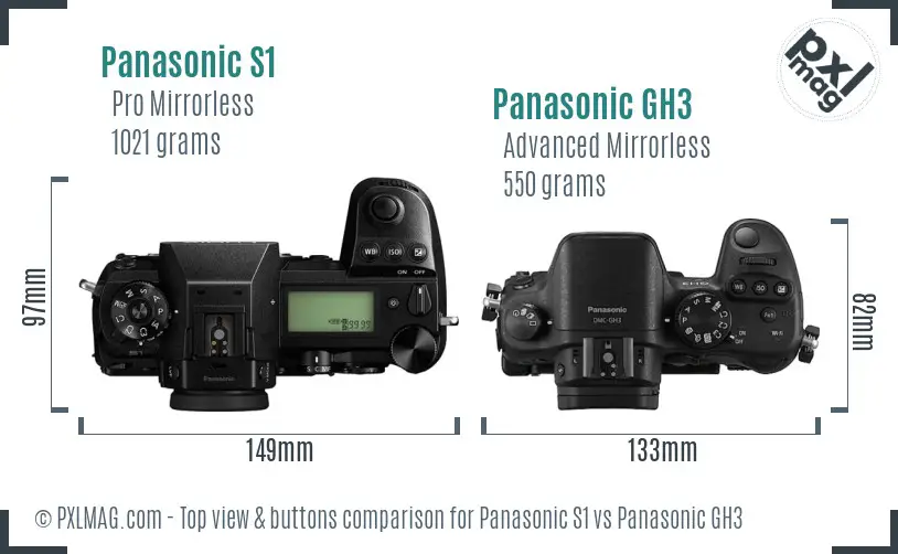Panasonic S1 vs Panasonic GH3 top view buttons comparison