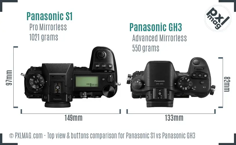 Panasonic S1 vs Panasonic GH3 top view buttons comparison Panasonic S1 vs Panasonic GH3 top view buttons comparison