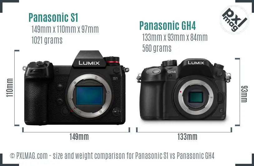 Panasonic S1 vs Panasonic GH4 size comparison
