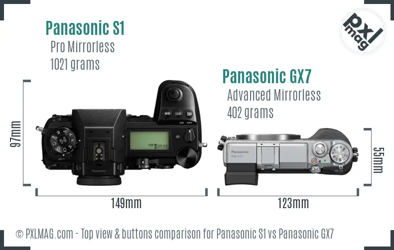 Panasonic S1 vs Panasonic GX7 top view buttons comparison