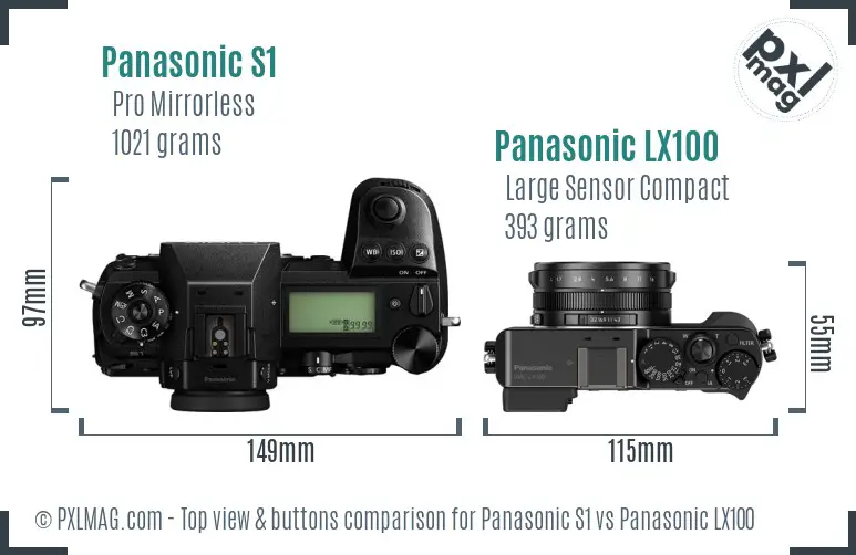 Panasonic S1 vs Panasonic LX100 top view buttons comparison Panasonic S1 vs Panasonic LX100 top view buttons comparison