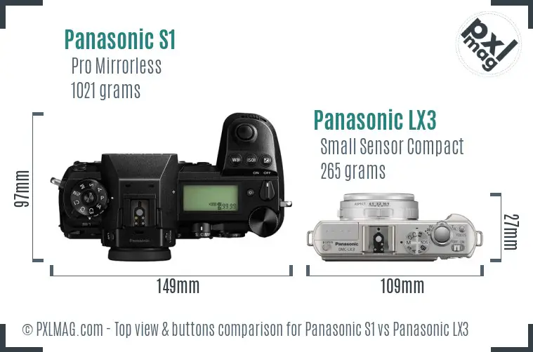 Panasonic S1 vs Panasonic LX3 top view buttons comparison