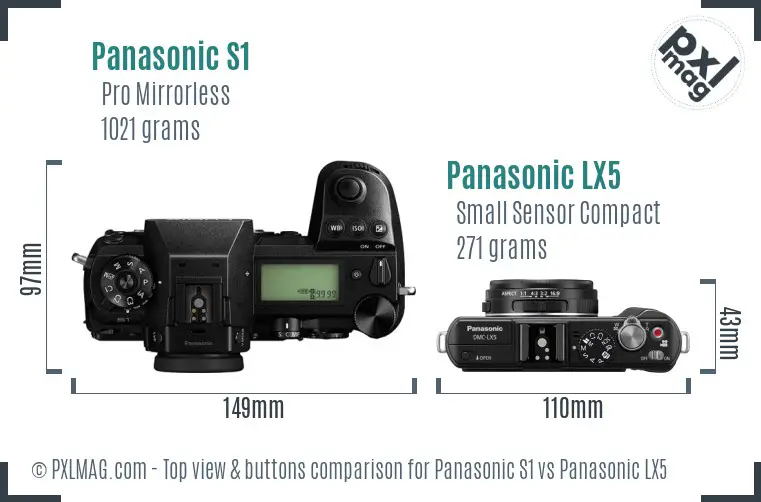 Panasonic S1 vs Panasonic LX5 top view buttons comparison