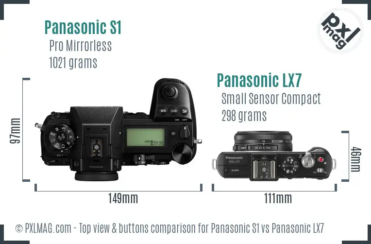 Panasonic S1 vs Panasonic LX7 top view buttons comparison