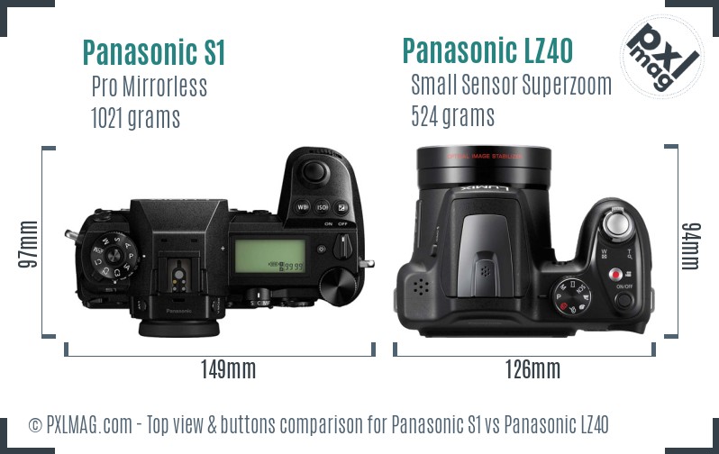 Panasonic S1 vs Panasonic LZ40 top view buttons comparison