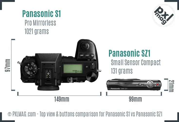 Panasonic S1 vs Panasonic SZ1 top view buttons comparison Panasonic S1 vs Panasonic SZ1 top view buttons comparison