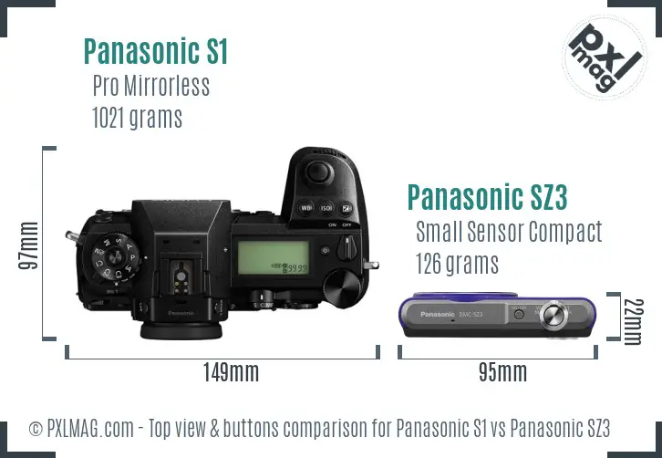 Panasonic S1 vs Panasonic SZ3 top view buttons comparison