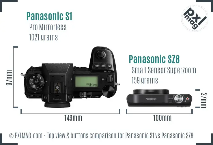 Panasonic S1 vs Panasonic SZ8 top view buttons comparison