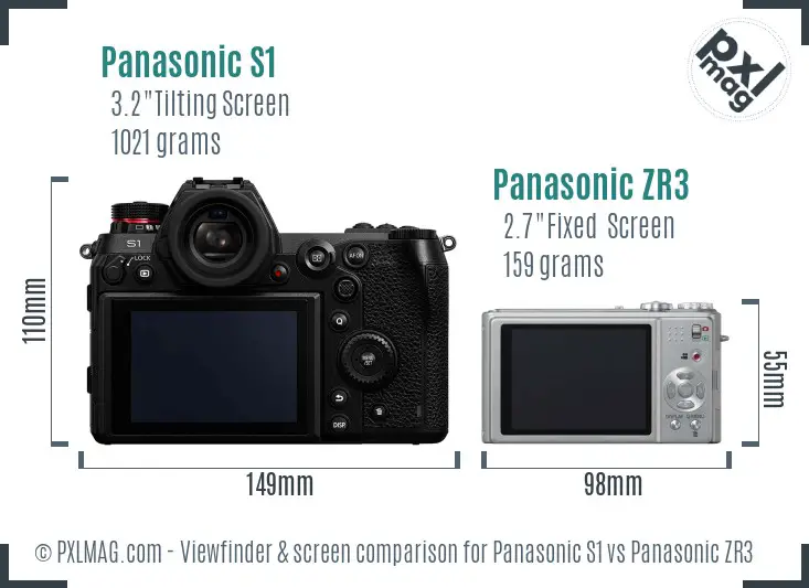 Panasonic S1 vs Panasonic ZR3 Screen and Viewfinder comparison