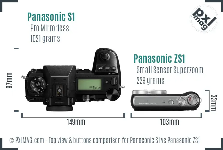Panasonic S1 vs Panasonic ZS1 top view buttons comparison