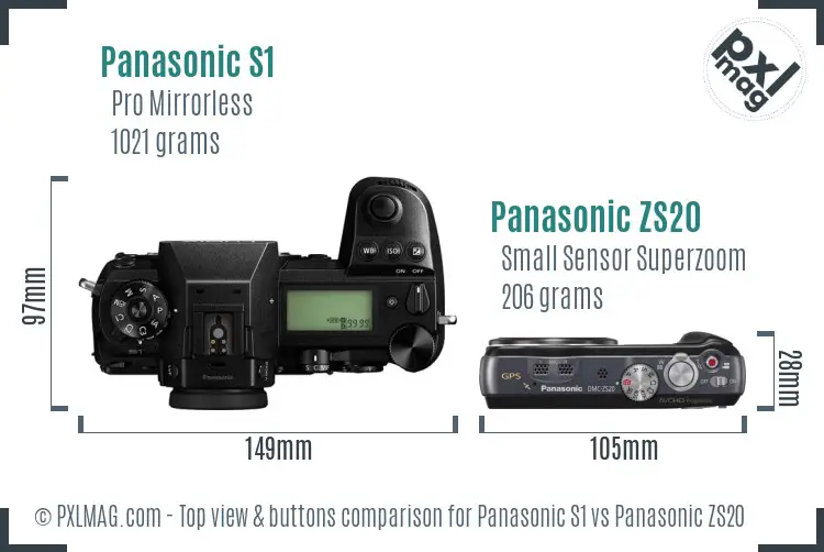 Panasonic S1 vs Panasonic ZS20 top view buttons comparison