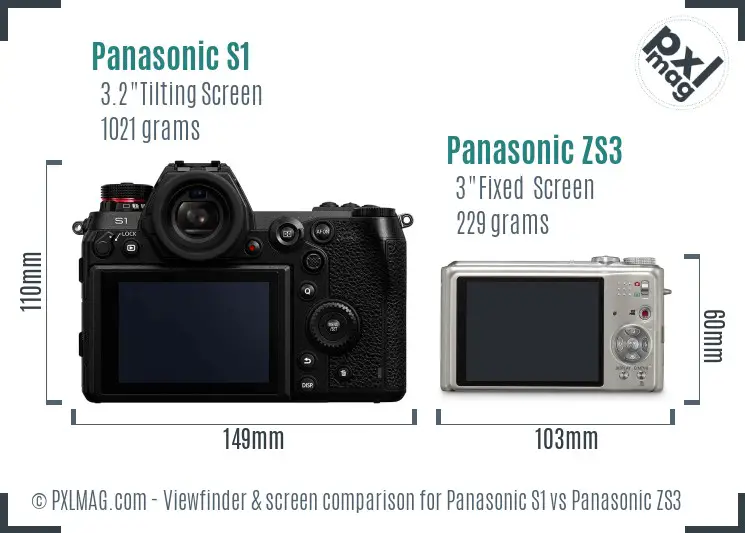 Panasonic S1 vs Panasonic ZS3 Screen and Viewfinder comparison