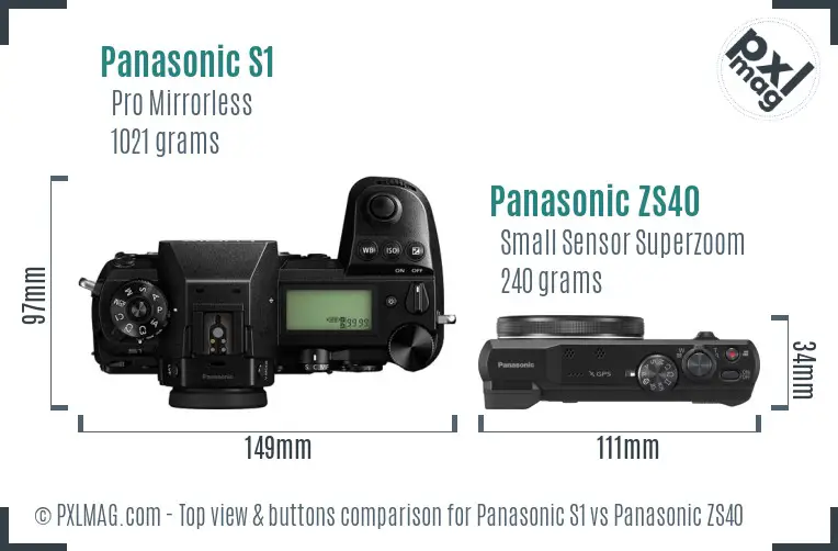 Panasonic S1 vs Panasonic ZS40 top view buttons comparison