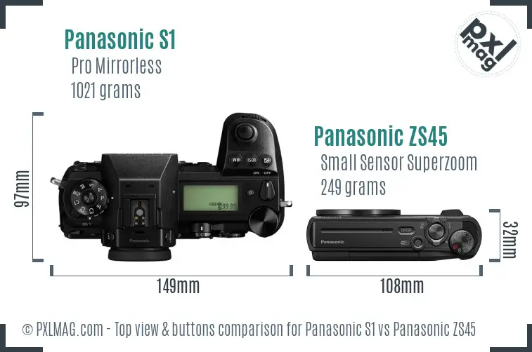 Panasonic S1 vs Panasonic ZS45 top view buttons comparison