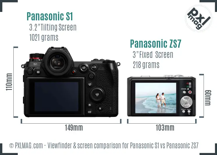 Panasonic S1 vs Panasonic ZS7 Screen and Viewfinder comparison