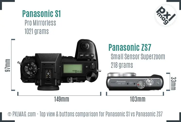 Panasonic S1 vs Panasonic ZS7 top view buttons comparison