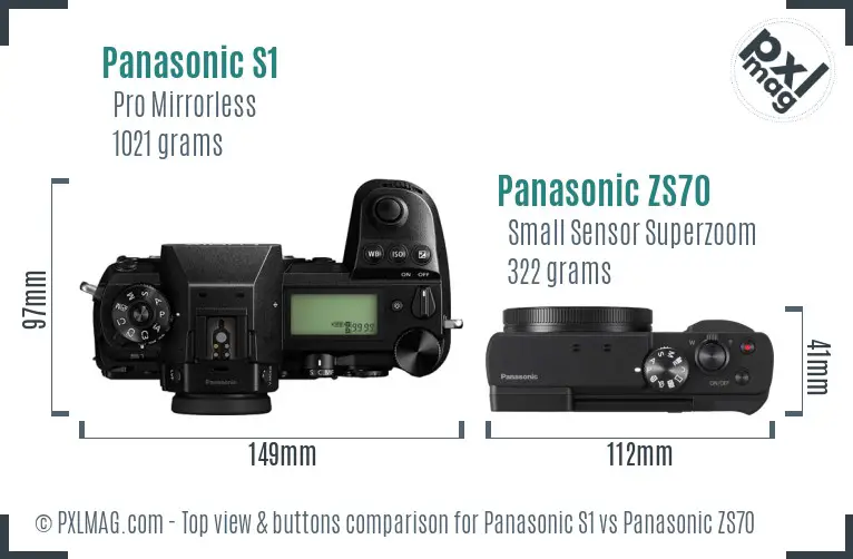 Panasonic S1 vs Panasonic ZS70 top view buttons comparison