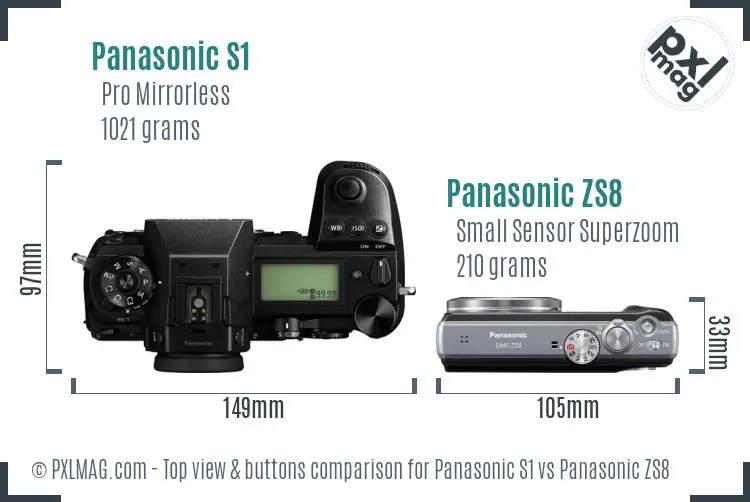 Panasonic S1 vs Panasonic ZS8 top view buttons comparison