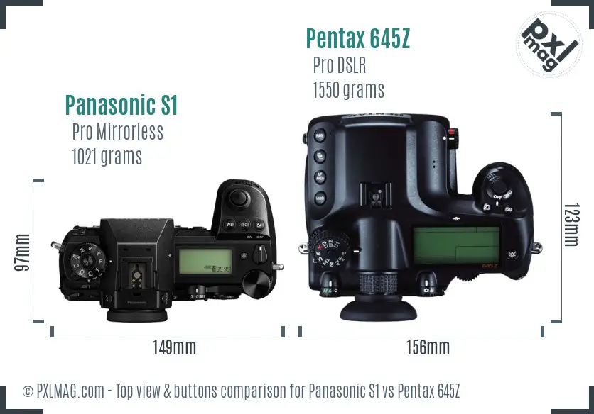Panasonic S1 vs Pentax 645Z top view buttons comparison