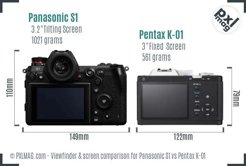 Panasonic S1 vs Pentax K-01 Screen and Viewfinder comparison